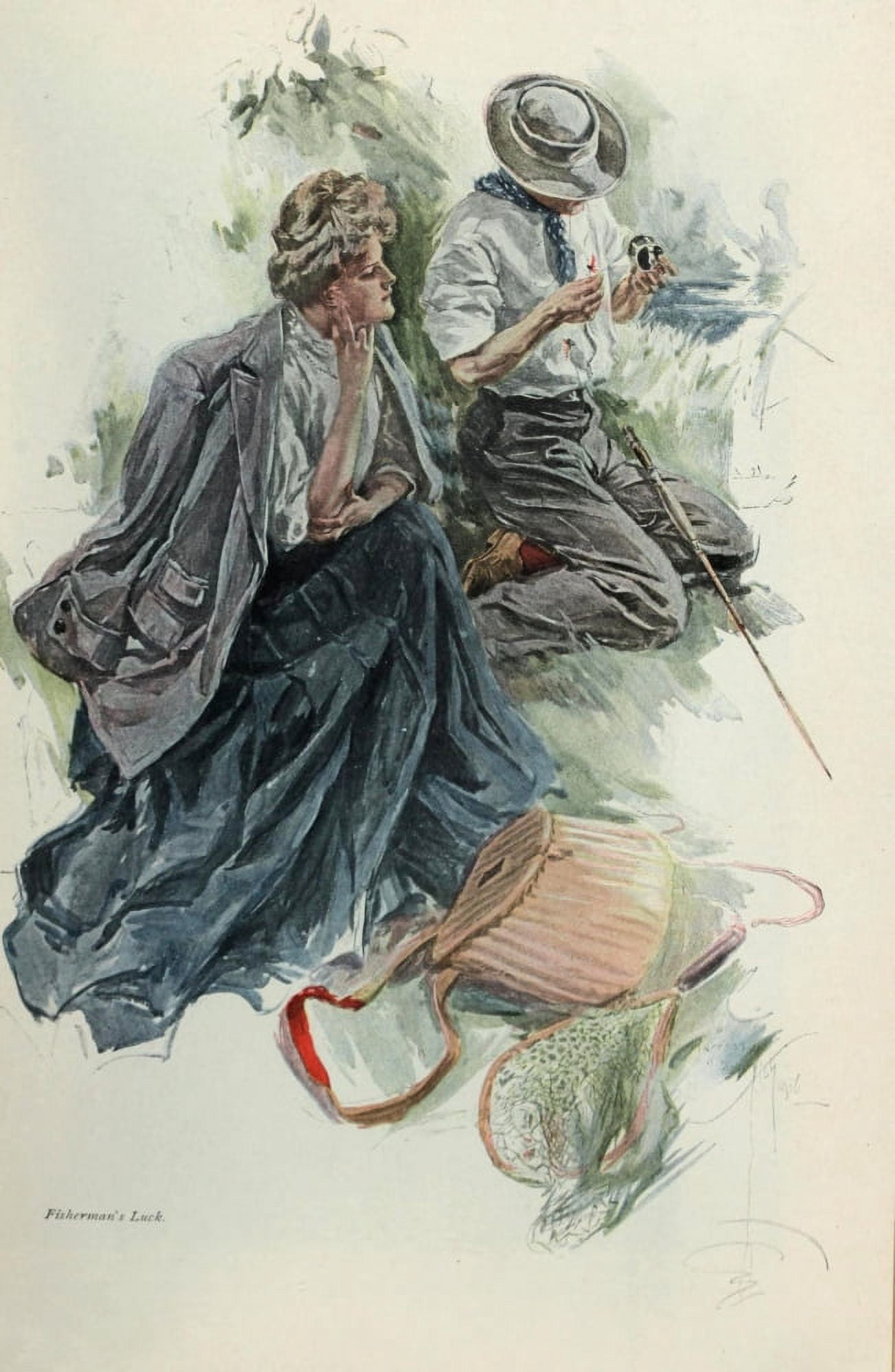 Scribners Magazine 42 1907 Fishermans luck Canvas Art - Harrison Fisher (18 x 24)