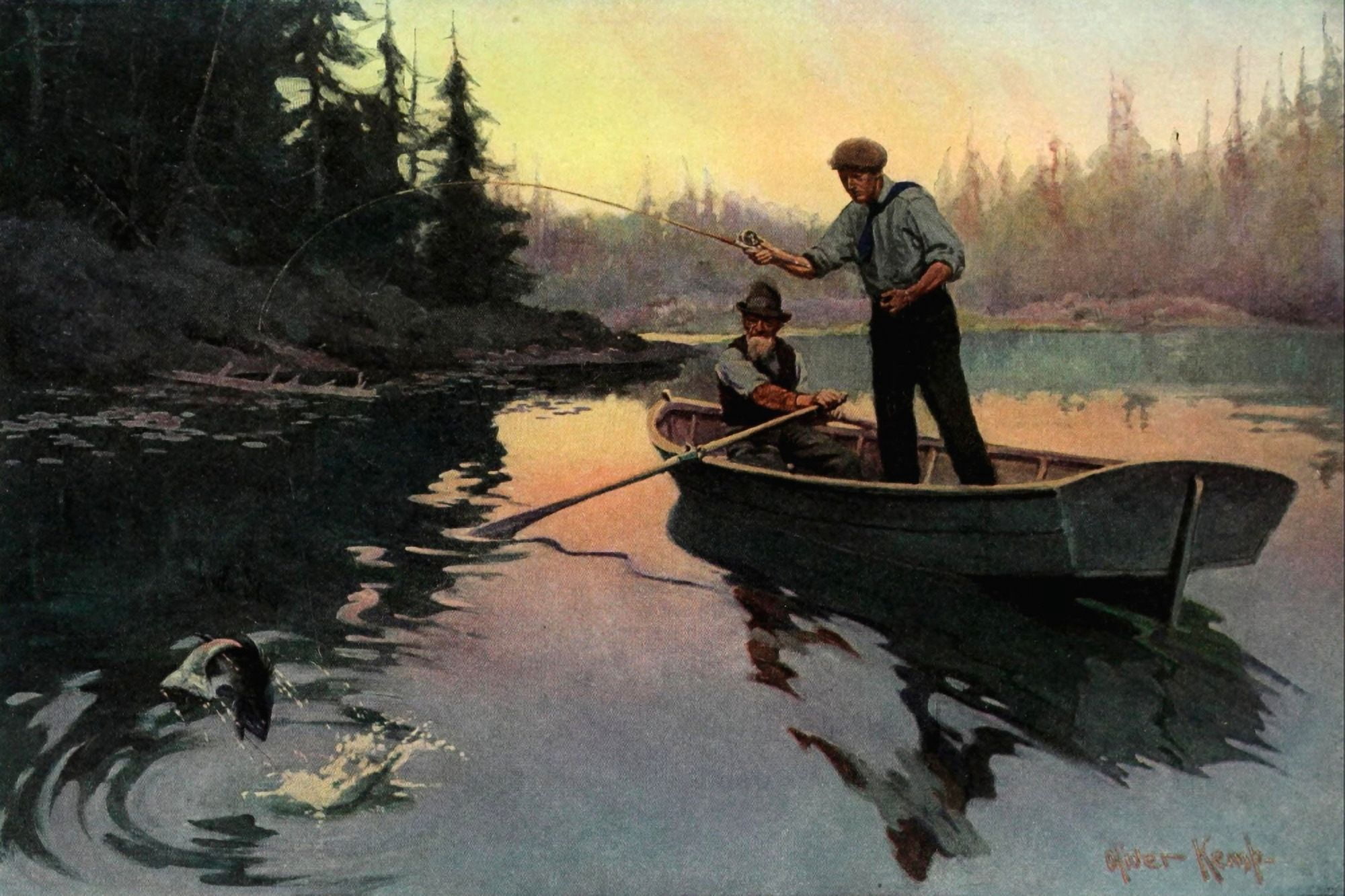 Scribners Magazine 45 1909 Bass Fishing Canvas Art - Oliver Kemp (24 x 36)