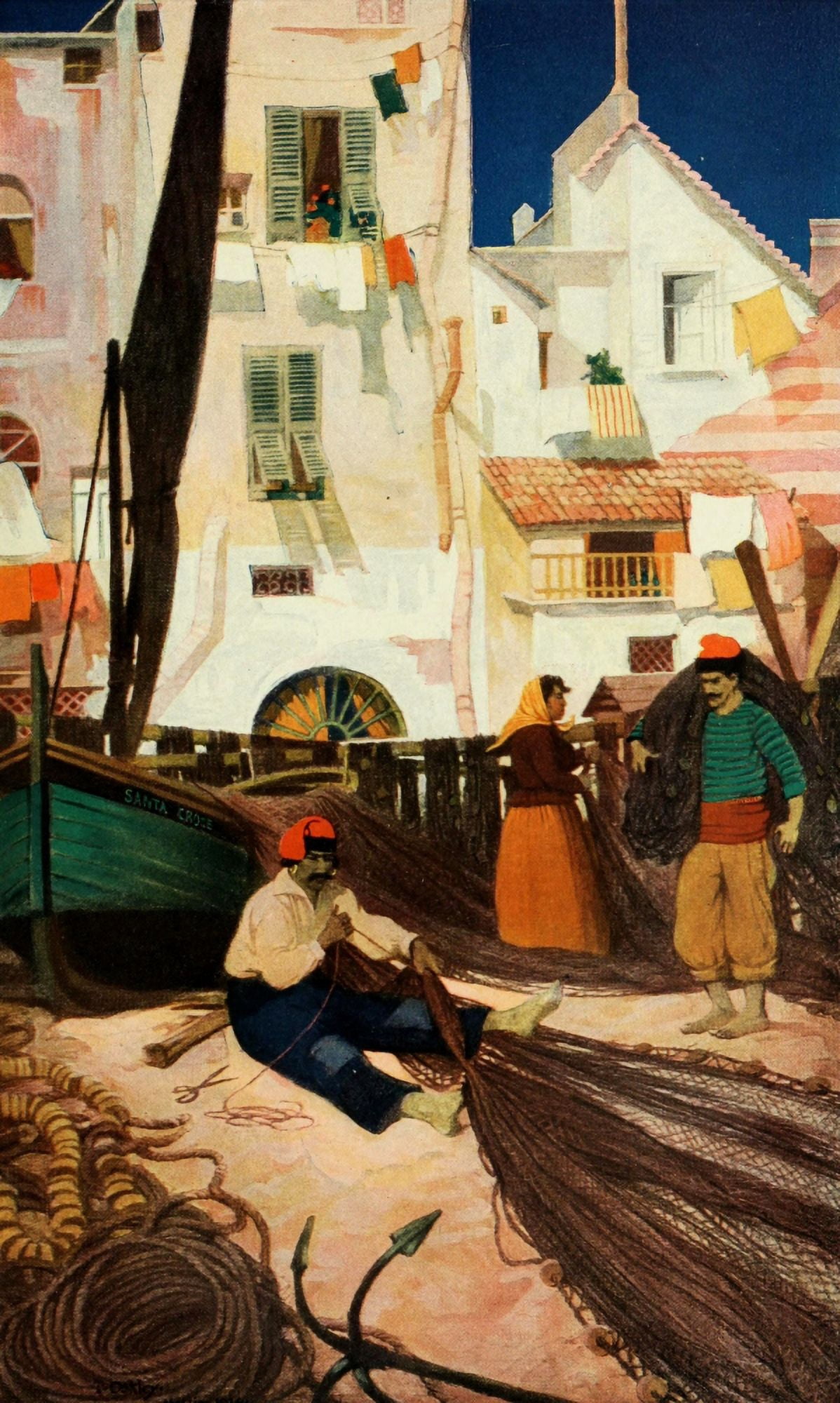 Scribners Magazine 60 1916 Fisher folk on the beach Alassio Canvas Art - Thornton Oakley (18 x 24)
