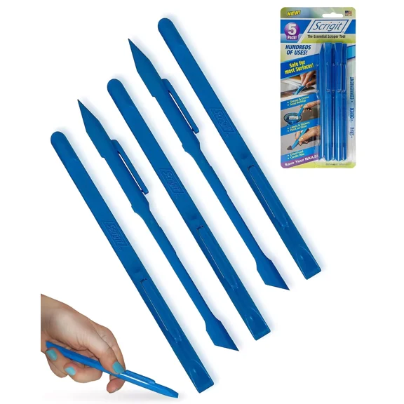Scrigit Scraper 5-Pack - Multi-Use Tool for Removing Food, Labels, Stickers, Paint, Grease