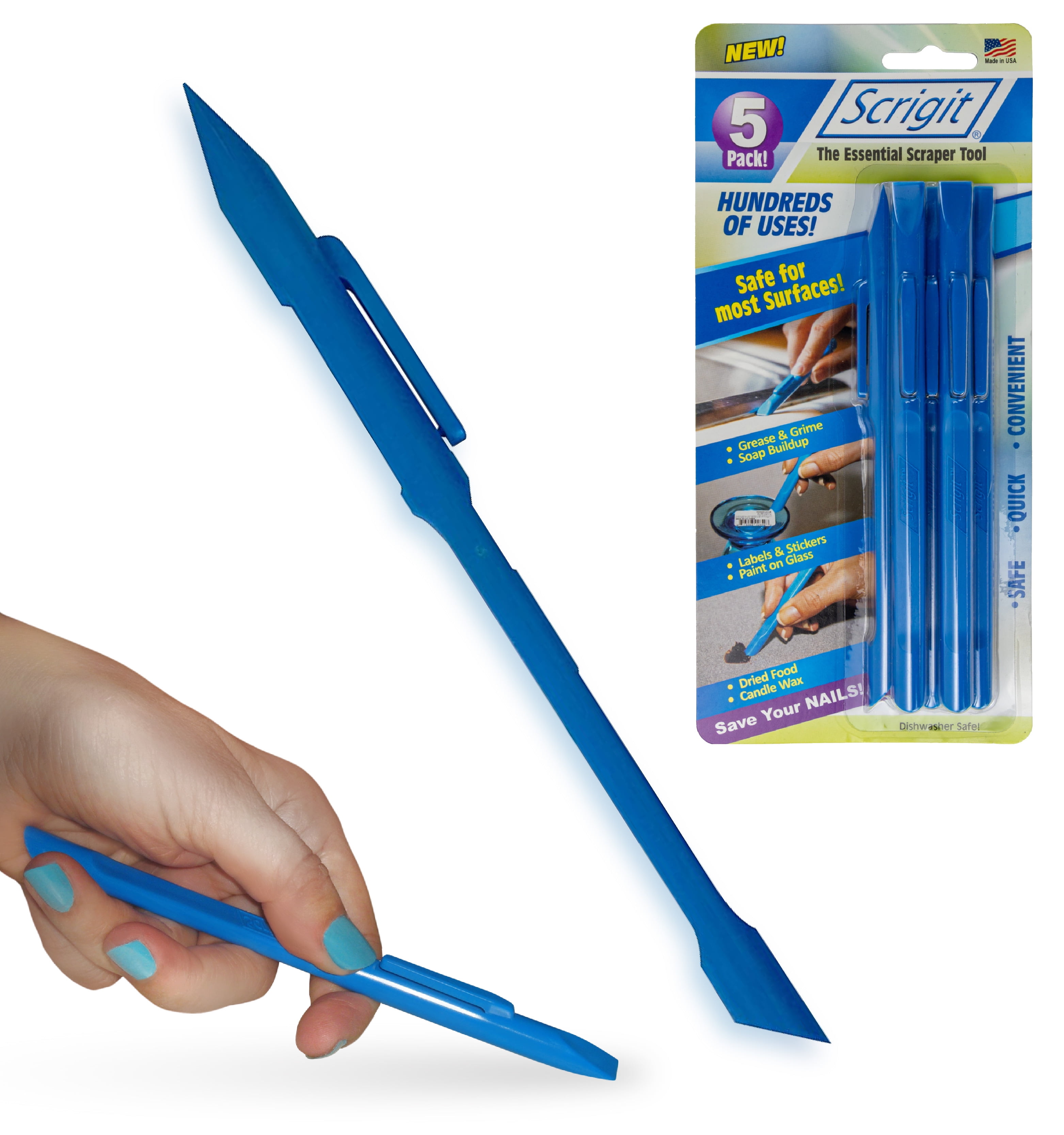 Non-Scratch Plastic Scraper Tool Carbon Fiber Plastic Cleaning Scraper Tool  Pen-shaped Scraper Tool Stiff Scraper Cleaning Tool for Kitchen Sticker  Scratch Cleaning (6, Blue) 