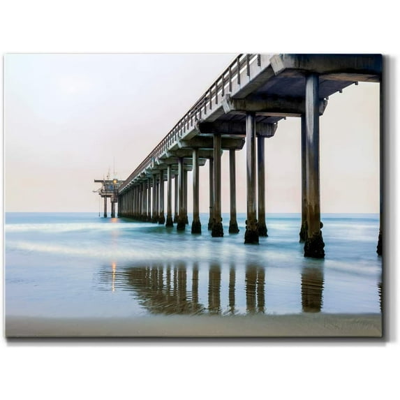 Scripps Beach Boardwalk Wall Art, California Ocean Shoreline Artwork, Beautiful Beach Décor, Premium Gallery Wrapped Canvas, Ready to Hang, 12 in H x 18 in W, Made in America Print