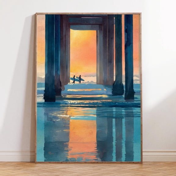 Scripps Pier San Diego Sunset Surf Print Unframed Paper Print