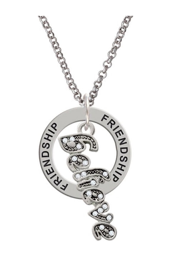 Script ''Believe'' with Clear Crystals Friendship Affirmation Ring Necklace