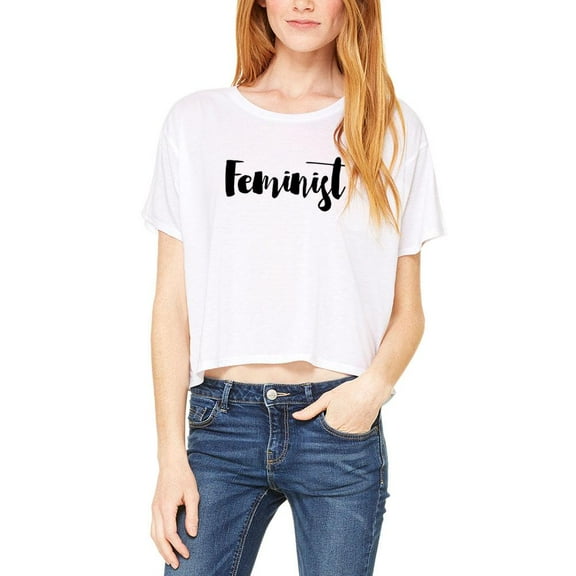 Script Cursive Feminist Juniors Boxy T Shirt White MD
