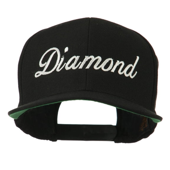 Script Diamond Embroidered Flat Bill Cap - Black OSFM