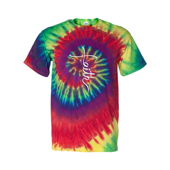Script Faith Cross Christian Tie Dye Unisex Short Sleeve T-shirt-Classic Rainbow-Small