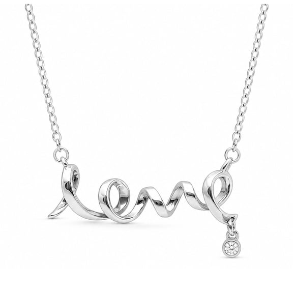 Script Love Necklace for Women CZ Sterling Silver Pendant With Adjustable Chain by Ginger Lyne
