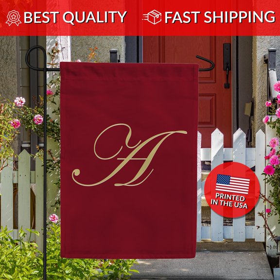 Script Monogram Garden Flag Burgundy Gold Initial Personalized Flag