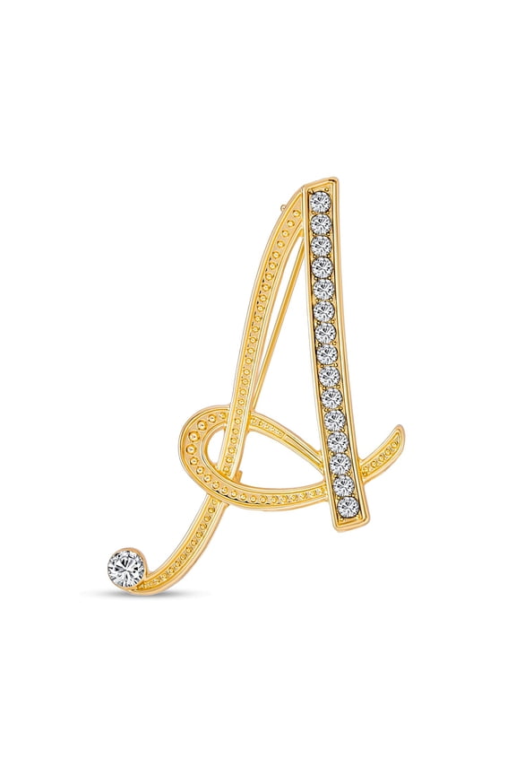 Script Monogram Letters Alphabet Initial Scarf Lapel Pin Brooch For Teen Women Rose, Yellow Gold Silver Plated