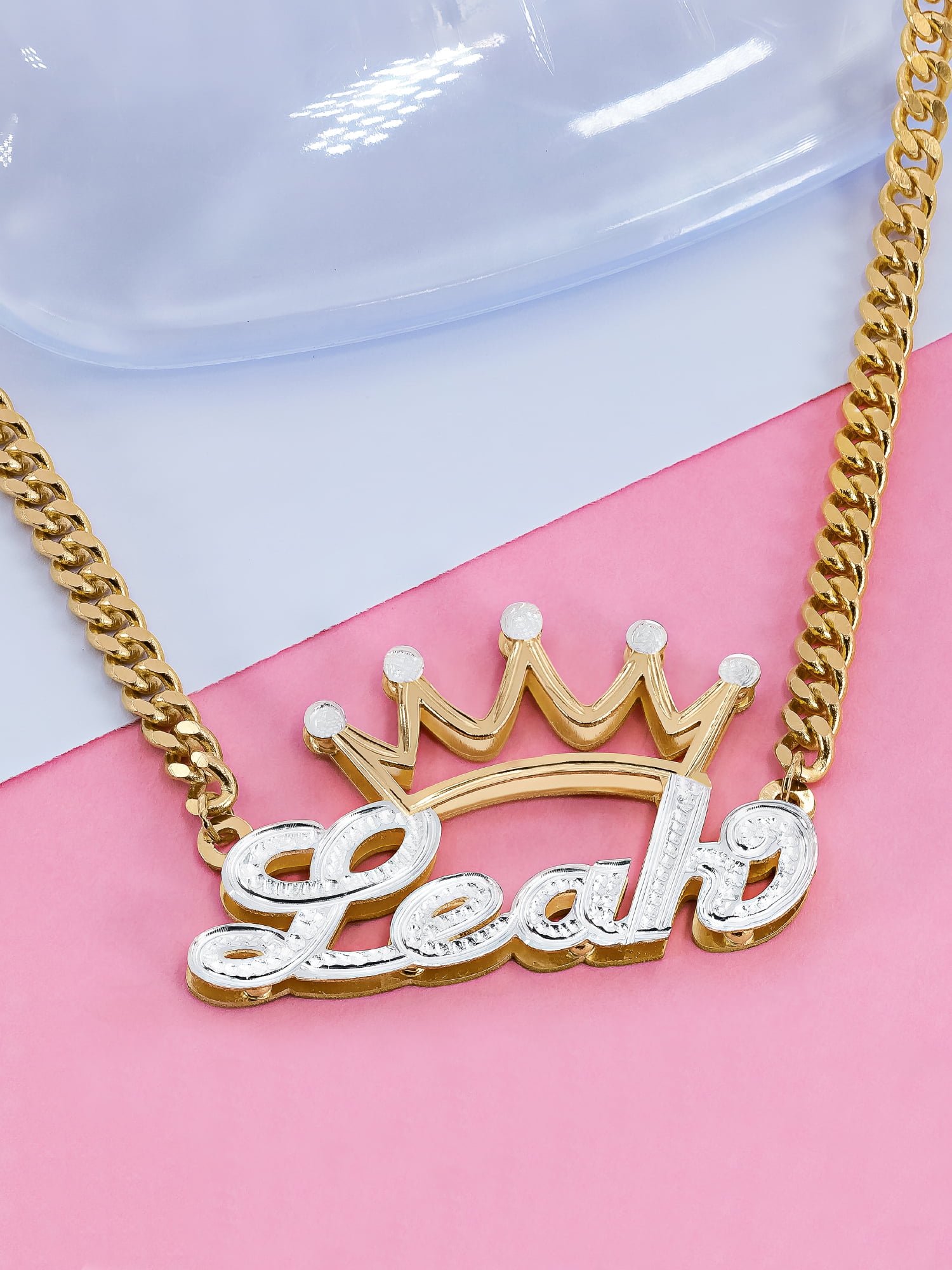 Script Name Necklace With Crown