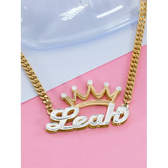 Script Name Necklace With Crown