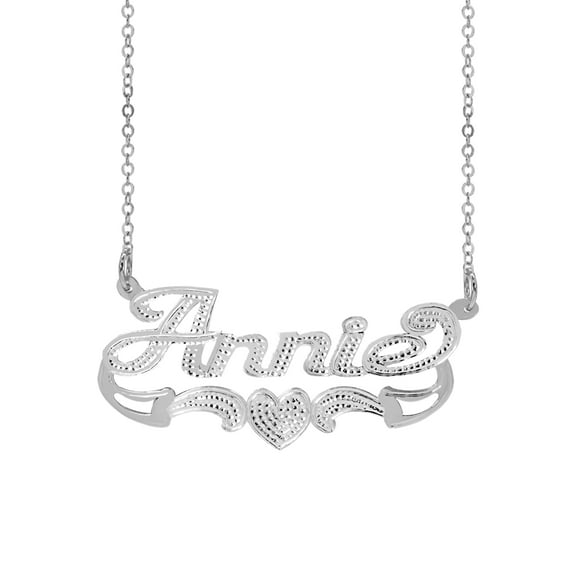 Script Name Necklace with Beading and Rhodium