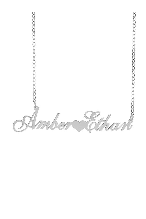 Script Name Necklace with Heart In The Middle. Two Names