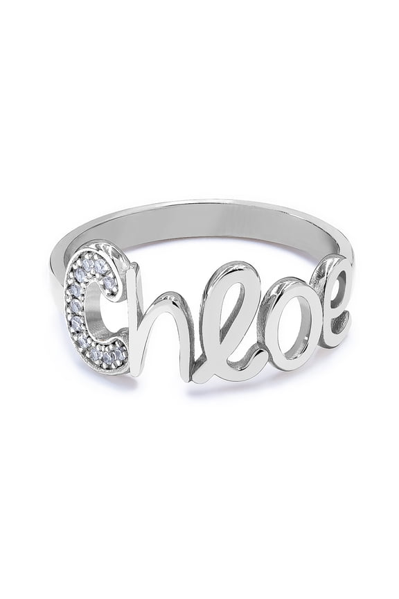 Script Name Ring with Cubic Zirconia Stones