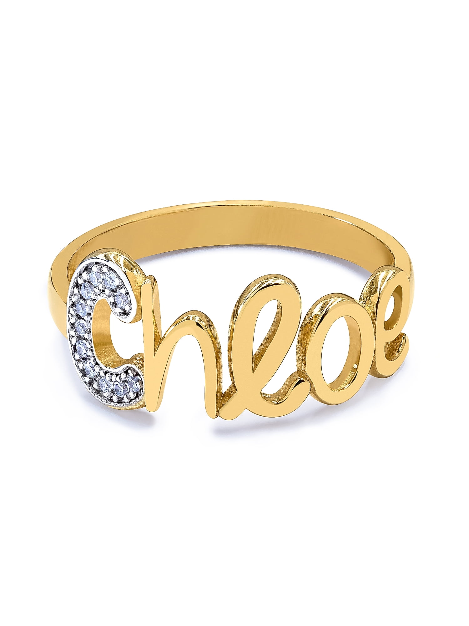 Script Name Ring with Cubic Zirconia Stones