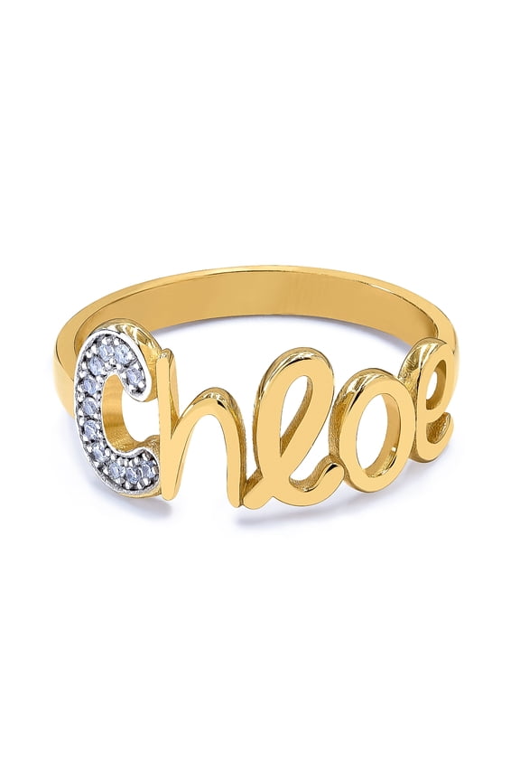 Script Name Ring with Cubic Zirconia Stones