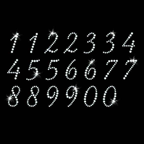 Script Numbers Iron-on Clear Rhinestone Transfer by JCS Rhinestones