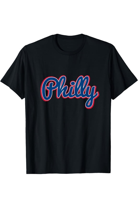 Script Philly Logo Philadelphia PA Blue Red & White Logo T-Shirt, Unisex T-Shirt