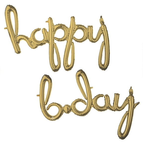 Script Phrase _Happy Bday" White Gold (Air-Fill Only) Foil Mylar Balloon - Party Supplies Decorations