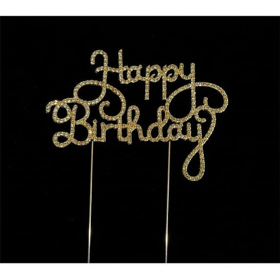Scripted Happy Birthday Rhinestone Cake Toppers - Gold