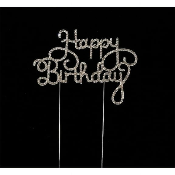 Scripted Happy Birthday Rhinestone Cake Toppers - Silver