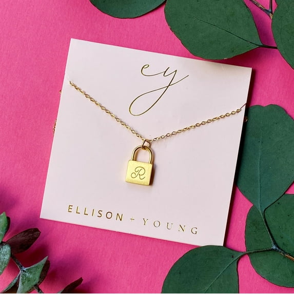 Ellison+Young Scripted Notes Locket Initial Woman's Necklace 16 in, Stainless Steel, 1 Count