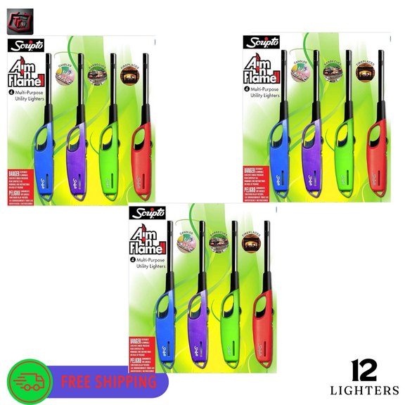 Scripto AIM 'N Flame Multi-Purpose Utility Lighter Random Color 12-lighters