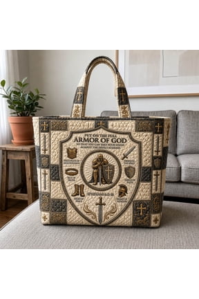 Scripture Armor of God Quilted Tote Bag, Roomy Carry Bag for Books, Groceries and More