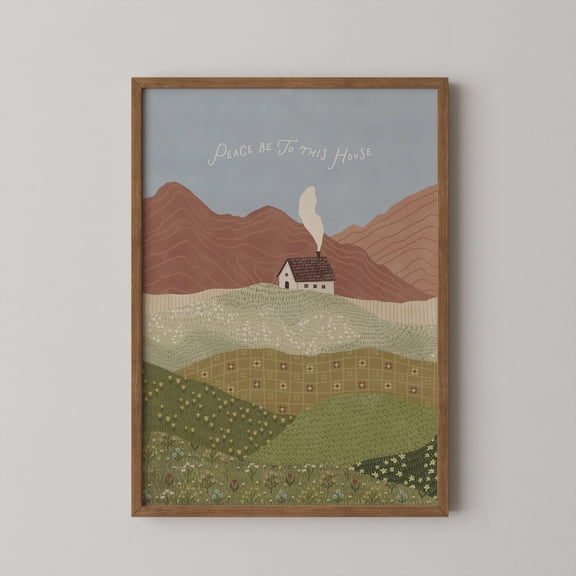 Scripture Art Mountain Landscape Print Christian Wall Decor Wall Art Peace Be To This House Folk Art