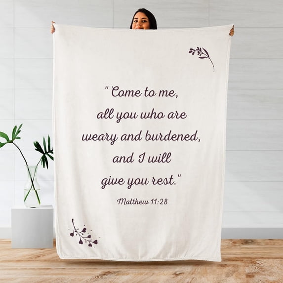 Scripture Blanket Soft Prayer Blanket with God's Promise from Matthew 11:28 - Blue 50"x65" Inspirational Blanket - Lightweight Flannel Fleece Bible Verse Blanket