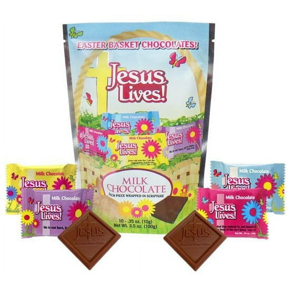 Scripture Candy 119425 Candy-E-Jesus Lives - 10 Milk Chocolate Squares in Bag