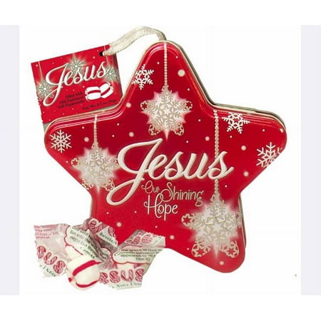 Scripture Candy, Jesus Our Shining Hope Red Ornament Star Tin With Old-Fashioned Soft Peppermint
