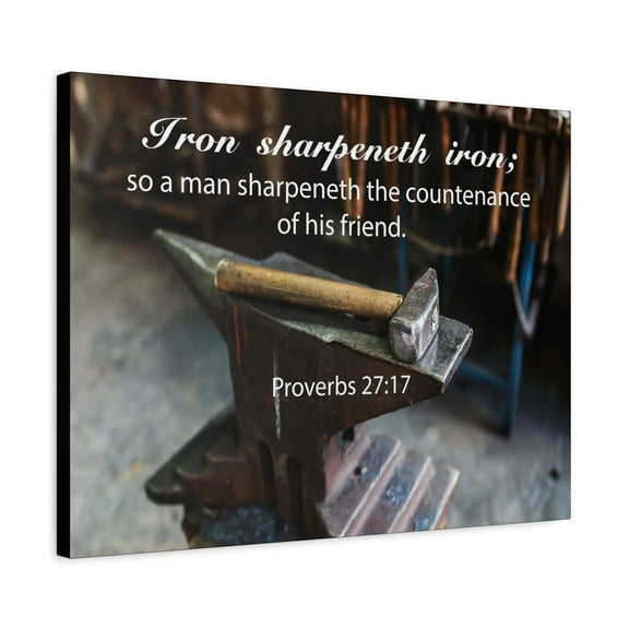 Scripture Canvas Iron Sharpeneth Iron Proverbs 27:17 Christian Wall Art Bible Verse Print Ready to Hang
