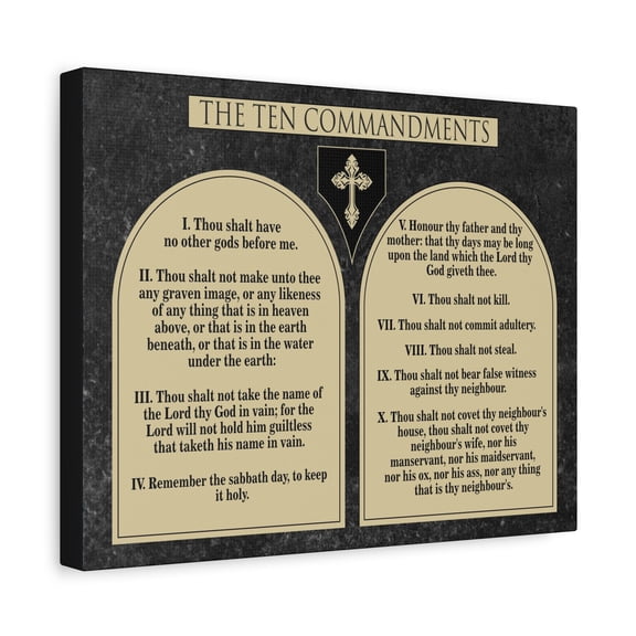Scripture Canvas Ten Commandments Tablets Brown Christian Wall Art Print Ready to Hang