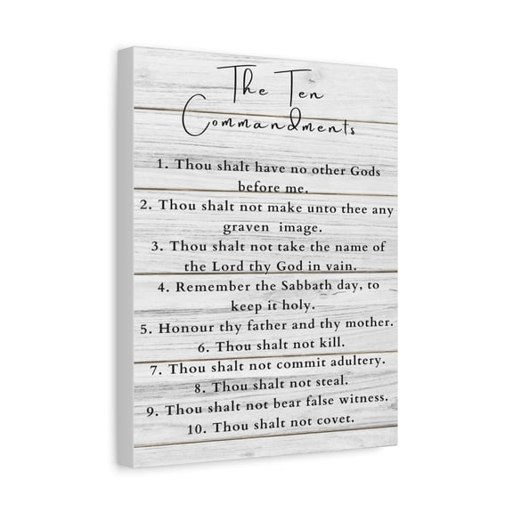 Scripture Canvas Ten Commandments White Christian Wall Art Print Ready to Hang