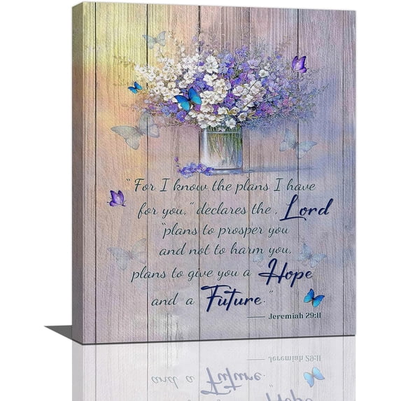Scripture Christian Flower Wall Art Country Farmhouse Religious Jeremiah Canvas Prints Bible Verses Floral Purple Pictures Painting Framed Artwork Home Decor for Church Kitchen Bathroom Bedroom Dining