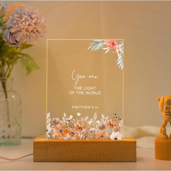 Scripture Favorite Verse Custom LED Light Acrylic Plaque Wooden Base Faith Based Decor Religious Gift For Women
