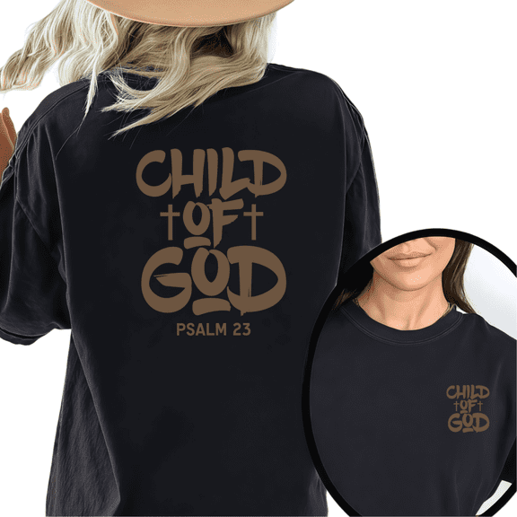 Scripture Graphic Tee for Women, Brown Graffiti Style 'Child of God' with Psalm Tops, Church & Everyday Wear, Christian Apparel