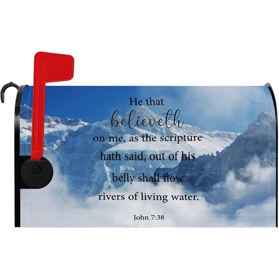 As The Scripture Hath Said Mailbox Cover Snow Mountain Psalm Phase Magnetic Mailbox Covers Standard Size 21x18 Inch Bible Quotes Decors Post Letter Box Cover Outdoor Home Courtyard Decor