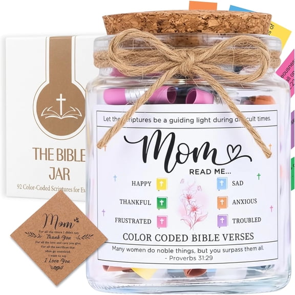 Scripture Jar Gift for Mom, Read Me When Bible Verse Jar for Women, Christian Religious Birthday Easter Mothers Day Gift from Daughter or Son, Glass Jar