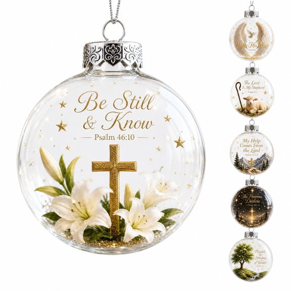 Scripture Keepsake Ornament, Lighted Hanging Decoration with Bible Verse, Religious Themed Holiday Ornament, Transparant Ball with 3D Flat Sheet for Christmas Tree Home Display