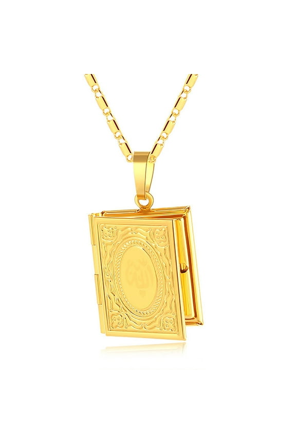 Scripture Photo Box Gold Plated Copper Necklace Vintage Book Jewelry Romanic Locket Book Jewelry Gift For Her Personalised Gift