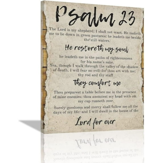 Scripture Psalm 23 Wall Art The Lord Is My Shepherd Wall Decor Inspirational Bible Verse Canvas Painting Print Artwork Vintage Home Decorations Framed Ready to Hang for Office Living Room 12"x16"