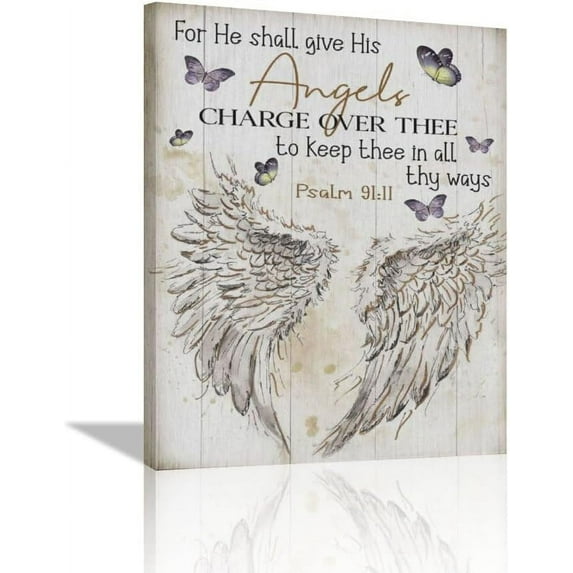 Scripture Psalm 91 Wall Art Christian Angel Wings Pictures Wall Decor Bible Verse Canvas Painting Print Artwork Abstract Modern Home Decorations Unframed Ready to Hang for Office Living Room