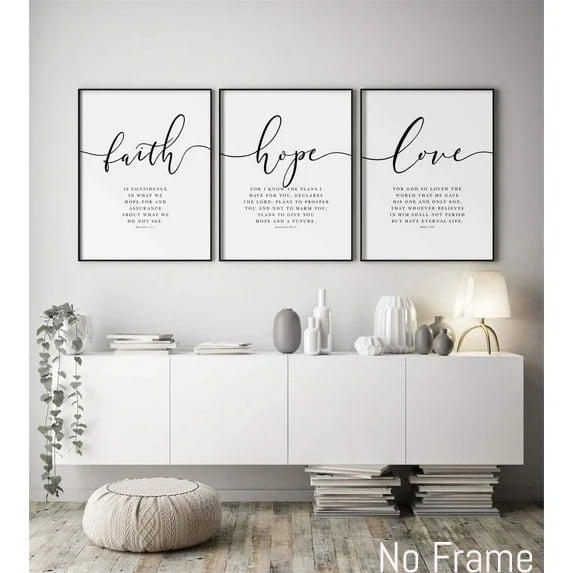 Scripture Quote Hebrews 11 Poster and Prints Faith Hope Love Bible Verse Wall Art Canvas Framed Painting Artwork 3 Pieces Home Decoration for Living Room Christian Bedroom No Frame