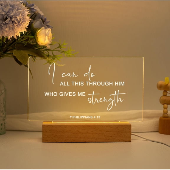 Scripture Scripture Art Custom LED Lamp Acrylic Plaque Wooden Base Favorite Verse Religious Gift Family Home Decor