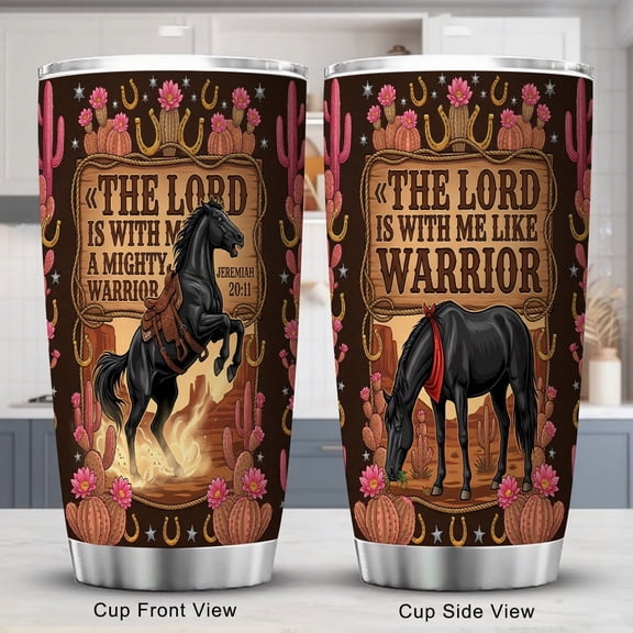 Scripture Tumbler 20oz Coffee Tea Cup with Lid for Men & Women Lord is My Strength Encouraging Bible Verse horse