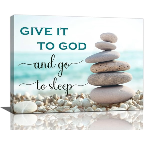 Scripture Wall Art Bible Verse Christian Gifts Canvas Give It To God Go To Sleep Wall Decor Inspirational Quote Prints Painting Religious Pictures Artwork for Bathroom Kitchen Living Dining 16"x12"