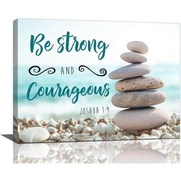 Scripture Wall Art Bible Verse Christian Gifts Canvas Be Strong and Courageous Wall Decor Inspirational Quote Prints Painting Religious Pictures Artwork for Bathroom Kitchen Living Dining 16"x12"